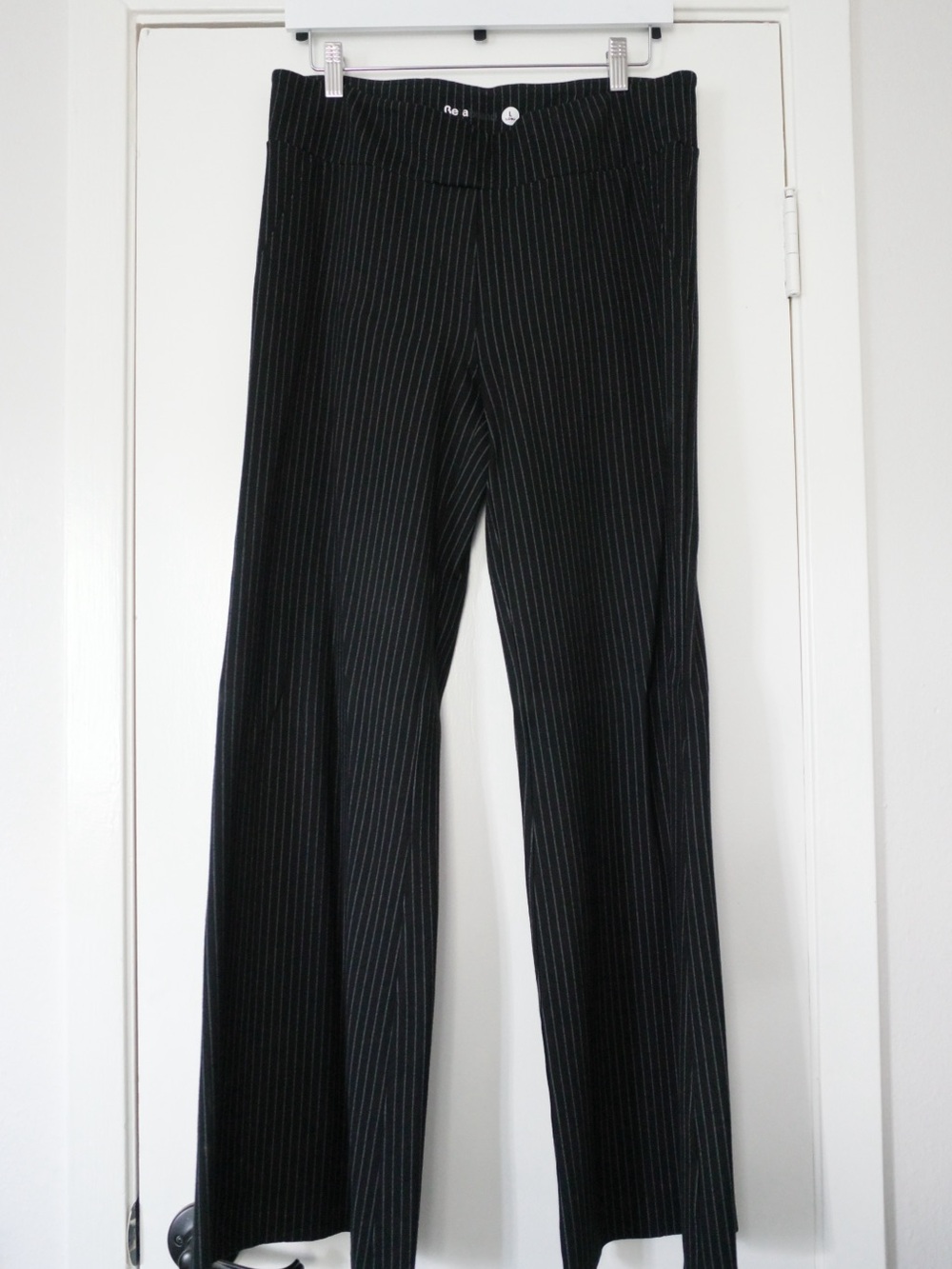 Betabrand Black Pinstripe Boot Cut Pants